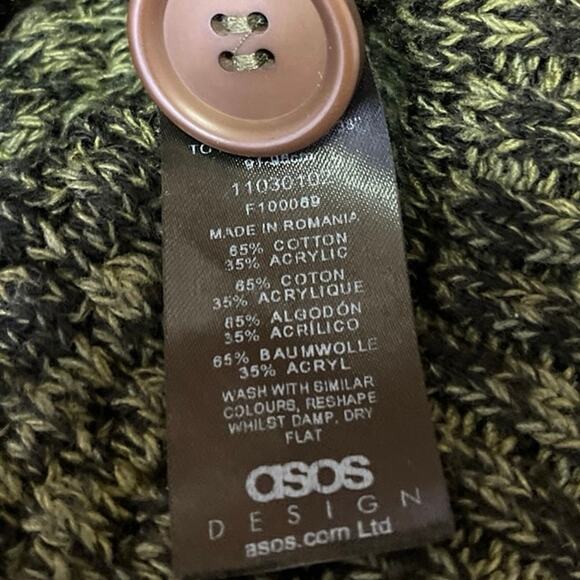 ASOS DESIGN Men's Green Khaki Knit Long Sleeve Button Up Cardigan Sweater Top S - Picture 4 of 4